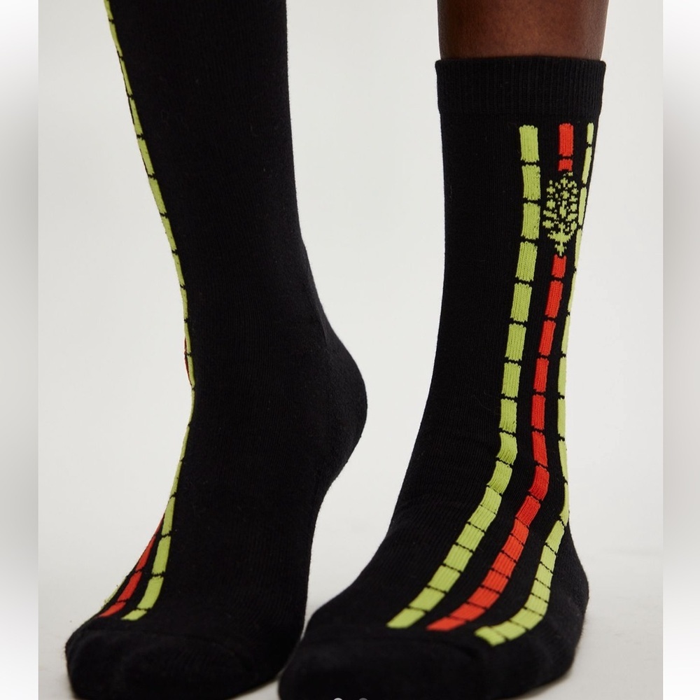 Free People Black Socks with Red and Yellow Stripes